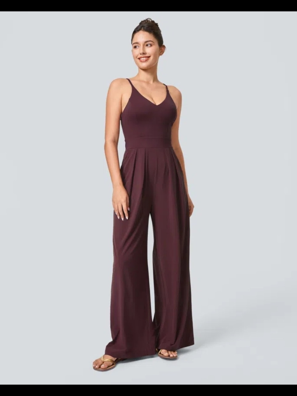 NWT Size Large HALARA Deep Plum V-Neck Wide-Leg Jumpsuit
